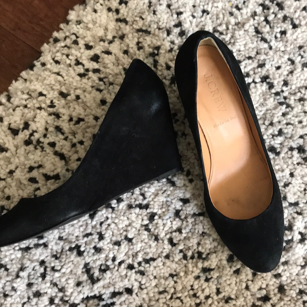 J crew black wedge pump size 6